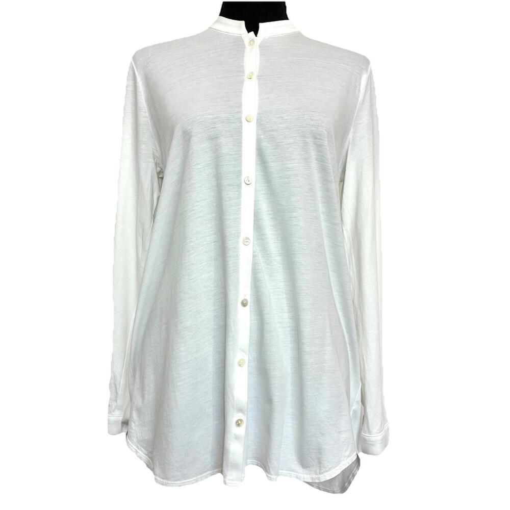 Eileen Fisher Organic Cotton Button Front Tunic Top Women’s Small Petite White